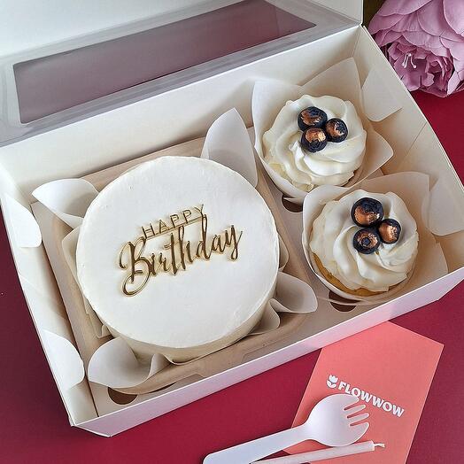 Набор Бенто-торт Happy birthday и капкейки 2шт