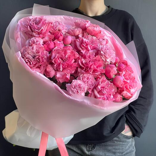 🩷Авторский букет из французских роз , кустовых пионовидных роз