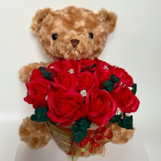 Букет из Роз мыльных с Плюшевым Мишкой 🧸 "Teddy s Love"