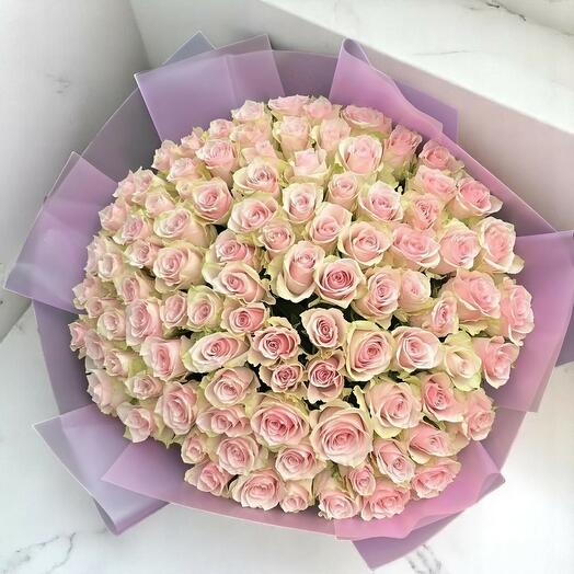 Lamaan Bouquet – 99 Premium Esperance Roses in Elegant Pink Wrapping