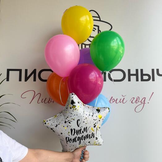 Набор шаров "С днём рождения"/фольгированный шар/шары с гелием/Доставка Уфа