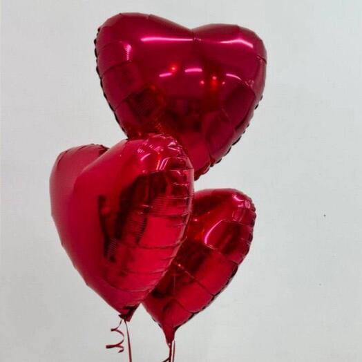 Воздушные шары красные сердца 3шт