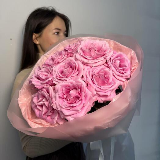 Розовые розы 9 шт