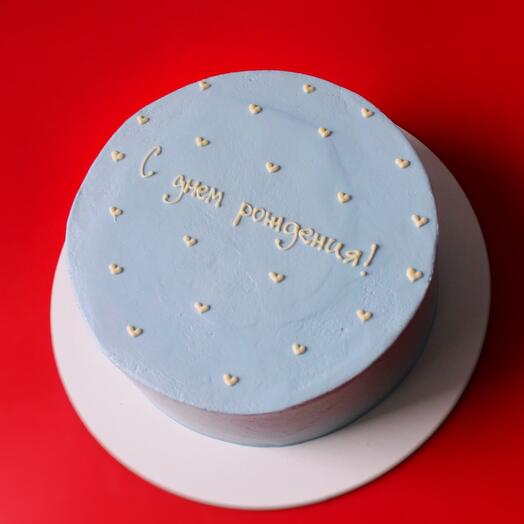 Торт 1 кг на день рождения голубой с сердечками