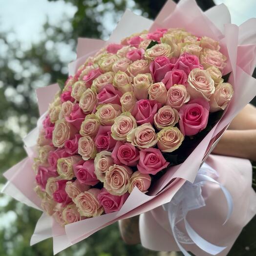 101 роза эквадор розовая