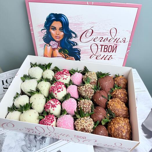 Juego de fresas en chocolate "Hoy es tu día" / regalo para mamá / esposa / amada / amiga /cumpleaños