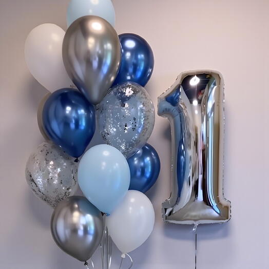 Цифра 1 и фонтан из 14 шаров