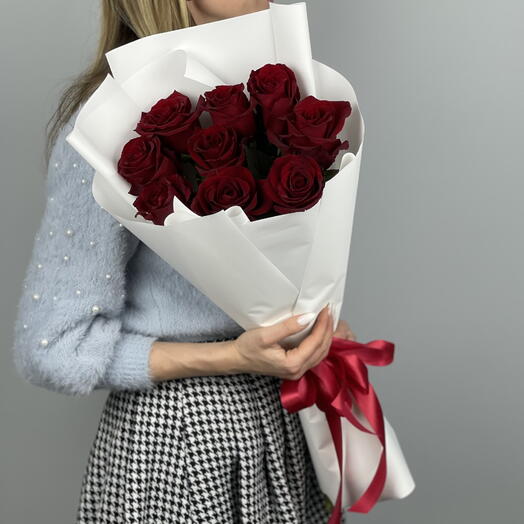 Букет из 9 премиальных бордовых роз 60см (52)