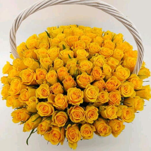 Шок Цена❗Корзина Жёлтых Роз, 101 роза