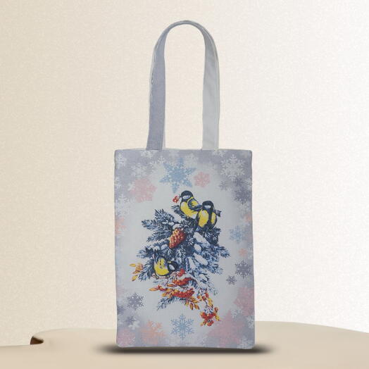 Зимний шоппер из ткани с синичками