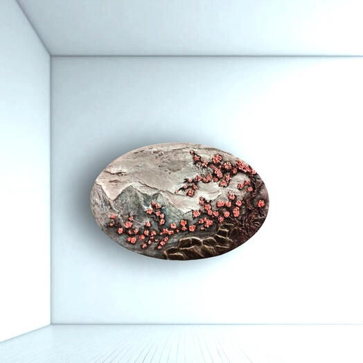 Картина интерьерная фактурная розовые цветы на фоне гор