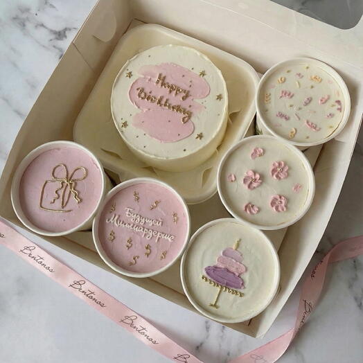 Комбо набор бенто+5cake to go розовый на день рождения с золотом