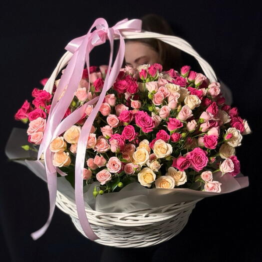 51 кустовая Роза в корзине 🔥🔥