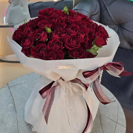 Хит❣️Букет "Давай Навсегда" 25 красных роз с зайкой, кустовые розы, красные розы, на пасху, букет кустовых роз, букет красный