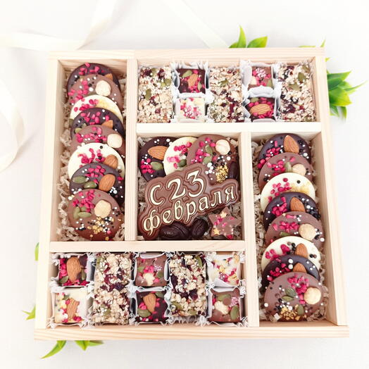 Подарочный набор С 23 февраля в деревянном боксе. Мужской набор. Подарок мужчине