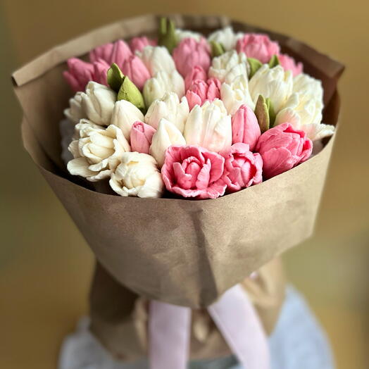 Букет из тюльпанов из зефира для мамы,жены,коллеги.Корпоративный подарок