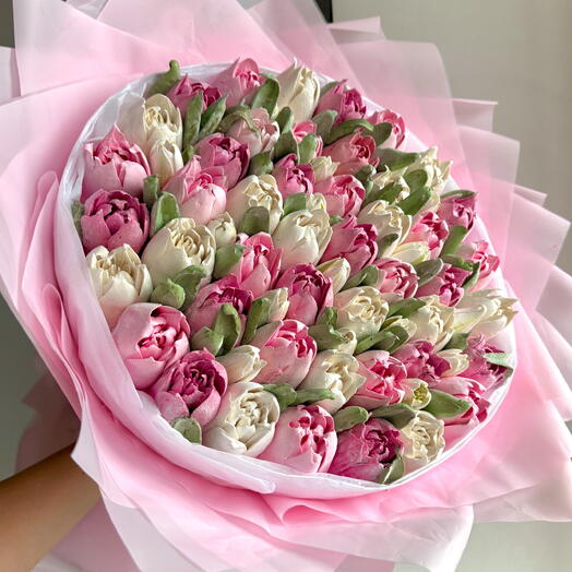 Ramo de tulipanes de malvavisco talla L en tonos rosados malvavisco como regalo