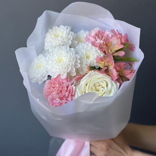 💐Стильный букет микс с розой и хризантемой / в наличии сегодня