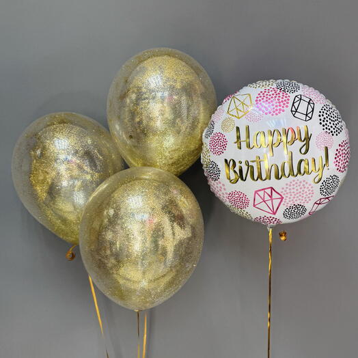 Набор воздушных шаров с золотом на день рождения девушке, подруге, жене, 4 шт
