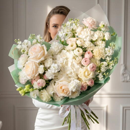 Премиум Букет Белая симфония. Авторский букет 3018. Leoraflowers