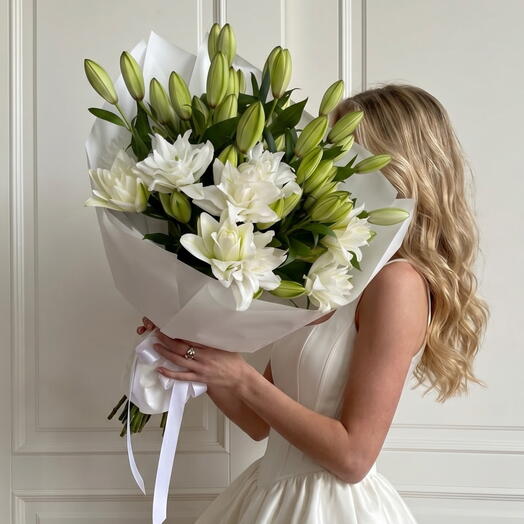 Монобукет Premium из 15 кустовых пионовидных лилий от XOFLOWERS