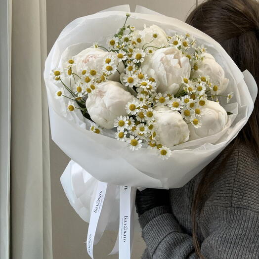Пломбир 🍦 букет из белых пионов и душистой ромашки