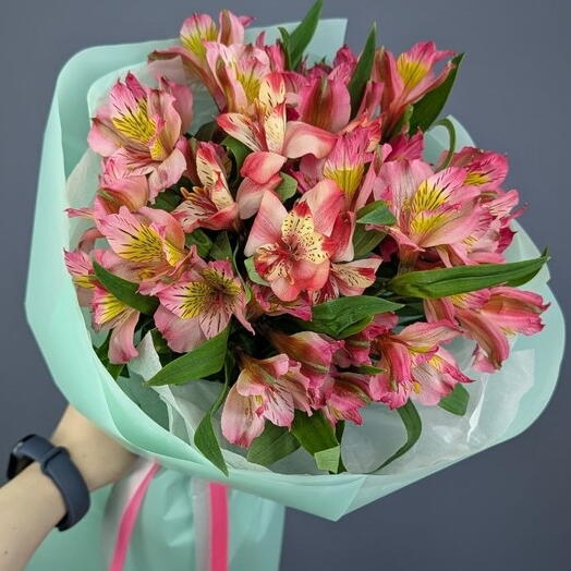Букет из 7 коралловых альстромерий