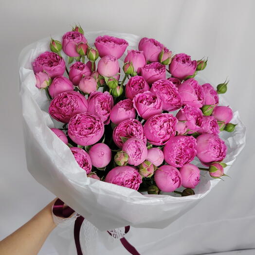 💜 Стильный букет "PERVOЦВЕТ" из 9 пионовидных кустовых роз
