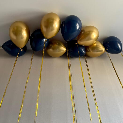 Воздушные шары под потолок на дождике  Золото - темно-синий 🎂