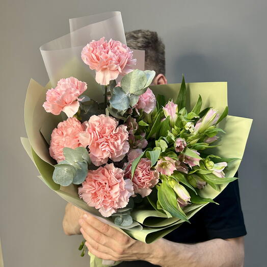 Дуо-букет «Чувства» с диантусами, альстромерией и эвкалиптом 😍