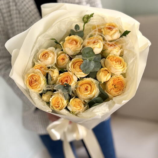 💛9 ПИОНОВИДНЫХ РОЗ СИЛЬВА САННИ