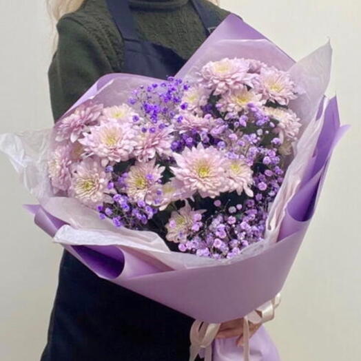 Букет Эстетика из хризантемы и гипсофилы