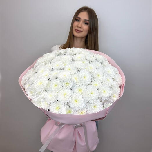 Букет из 25 белоснежных кустовых хризантем  Алтай