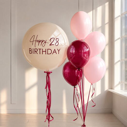 Большой шар "Бордовый шик" , "Вишнёвый Birthday"— набор гелиевых шаров с персональной надписью для девушек, женщин и девочек
