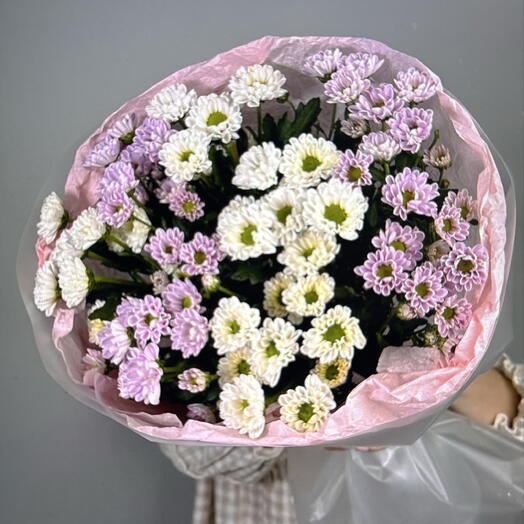 Дуо букет из белых и розовых сантини (49-0508)