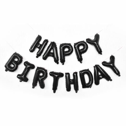 Фольгированная гирлянда из шаров букв С днем рождения Happy Birthday черная
