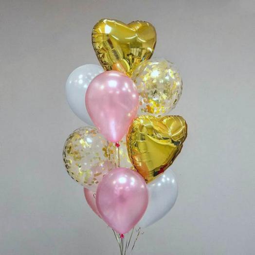 Balloons with gold confetti and gold hearts