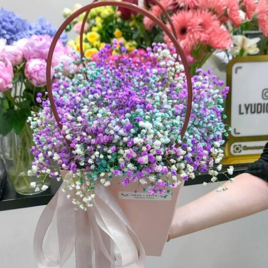 Композиция гипсофилы в сумке