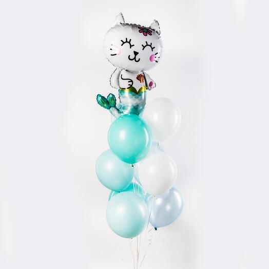 Children's balloon fountain "Mermaid Cat" of 10 pieces