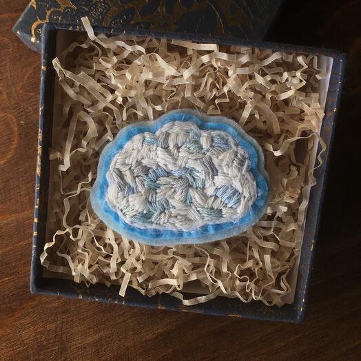 Cloud Brooch - hand embroidery
