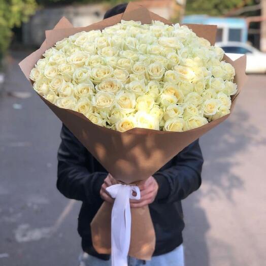Beautiful bouquet of white pink roses