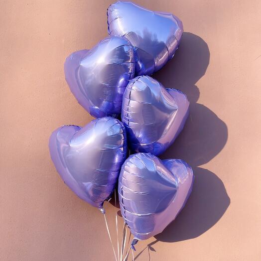 Foil balloons with helium Hearts 5 pieces lavender