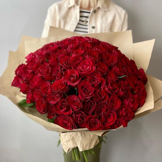 101 burgundy Roses of Kenya in classic craft