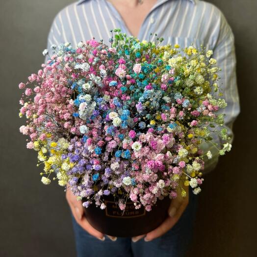 Black MAXI box with colored (rainbow) gypsophila