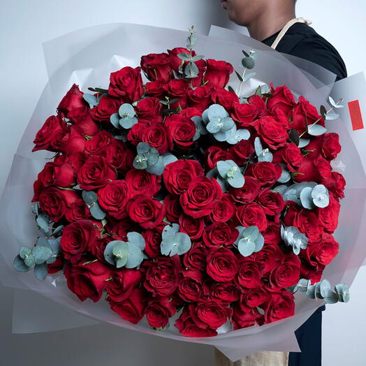 101 Red Roses With Eucalyptus