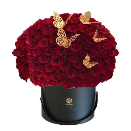Valentine Rose Box - 100 Red Roses with Butterflies