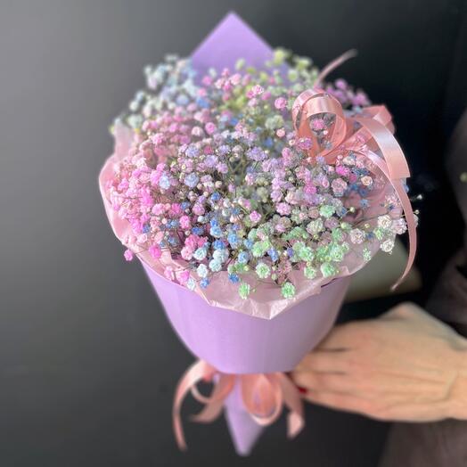 Rainbow. Bouquet of gypsophila
