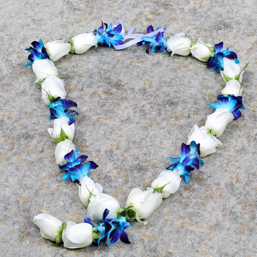 White Roses and Blue Orchid Garland