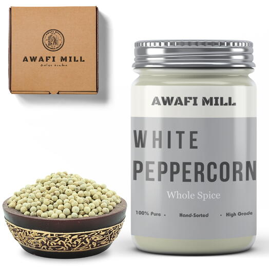 AWAFI MILL White Pepper Corns | Piper Nigrum - Bottle of 100 Gram