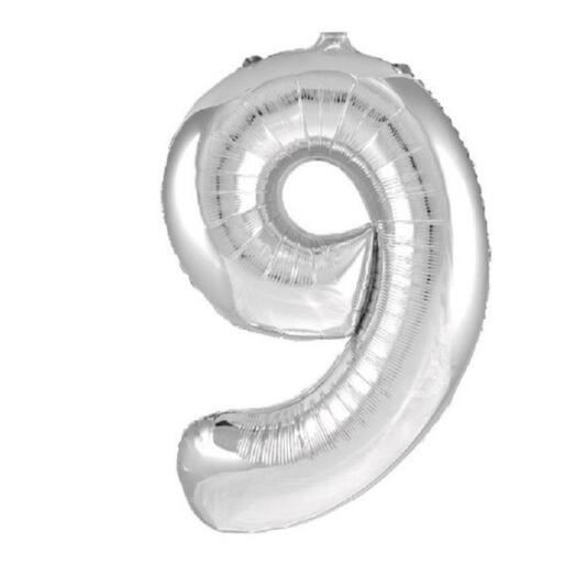 Фольгированный воздушный гелиевый шар цифра 9 серебро 102 см (40 дюймов) для украшения праздника и дня рождения